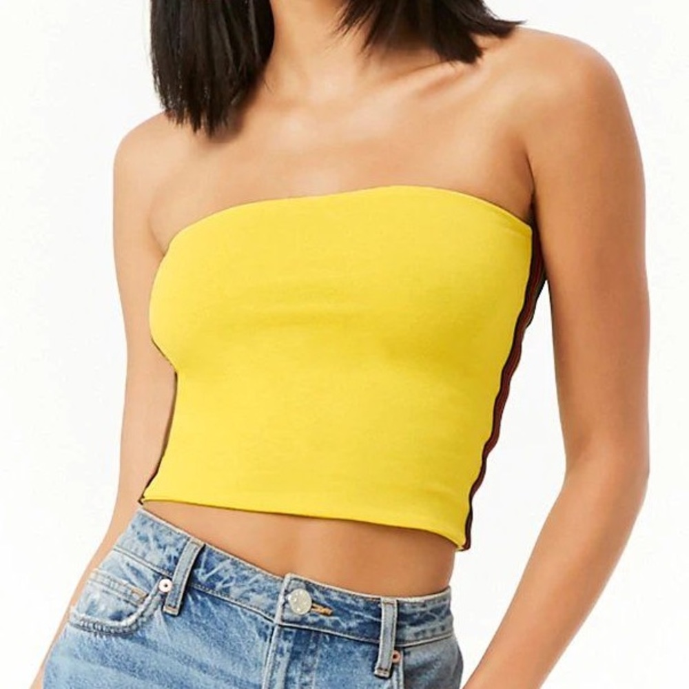 Rainbow Trim Cropped Tube Top